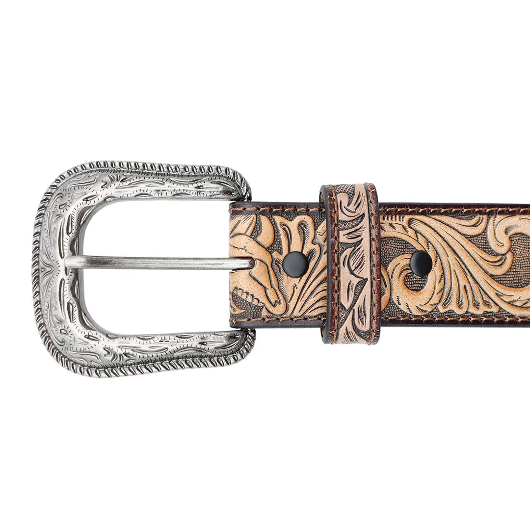 1 1/2" Western Tooled Skull Belt