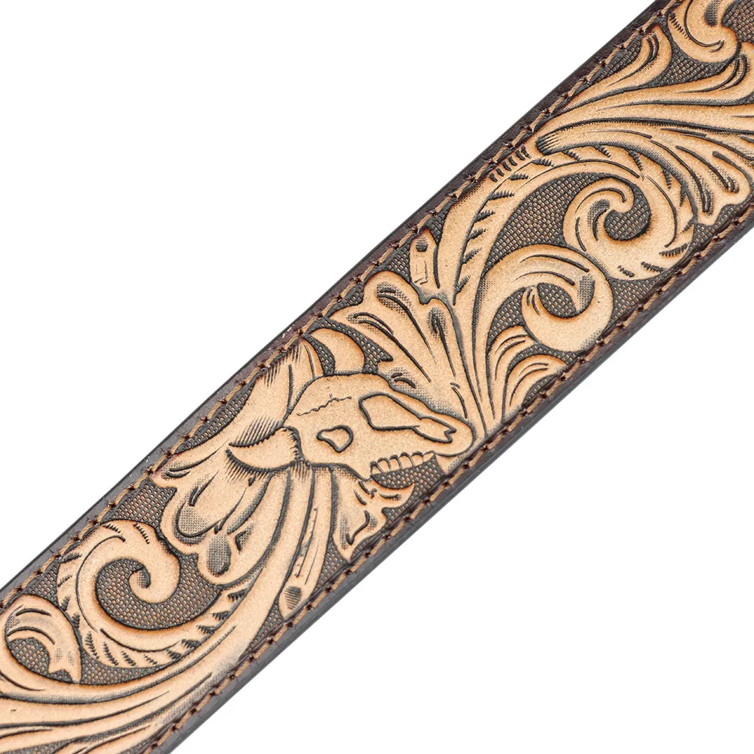 1 1/2" Western Tooled Skull Belt