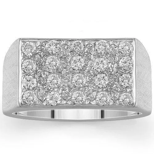 14K White Solid Gold Mens Diamond Ring 1.50  Ctw
