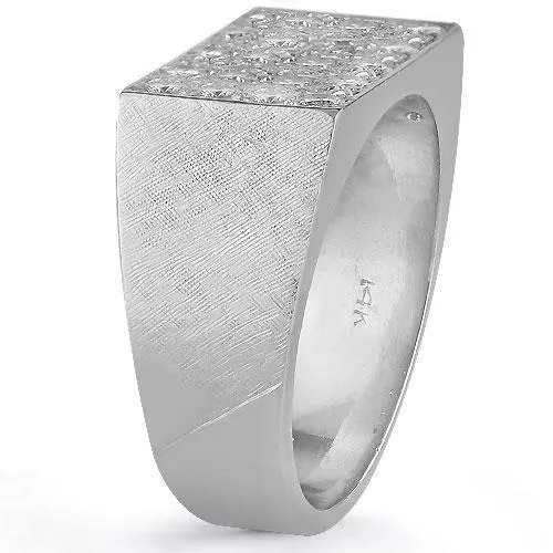 14K White Solid Gold Mens Diamond Ring 1.50  Ctw