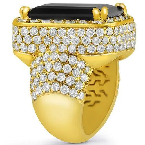 14k Yellow Solid Gold Diamond and Black Onyx Ring 18 Ctw