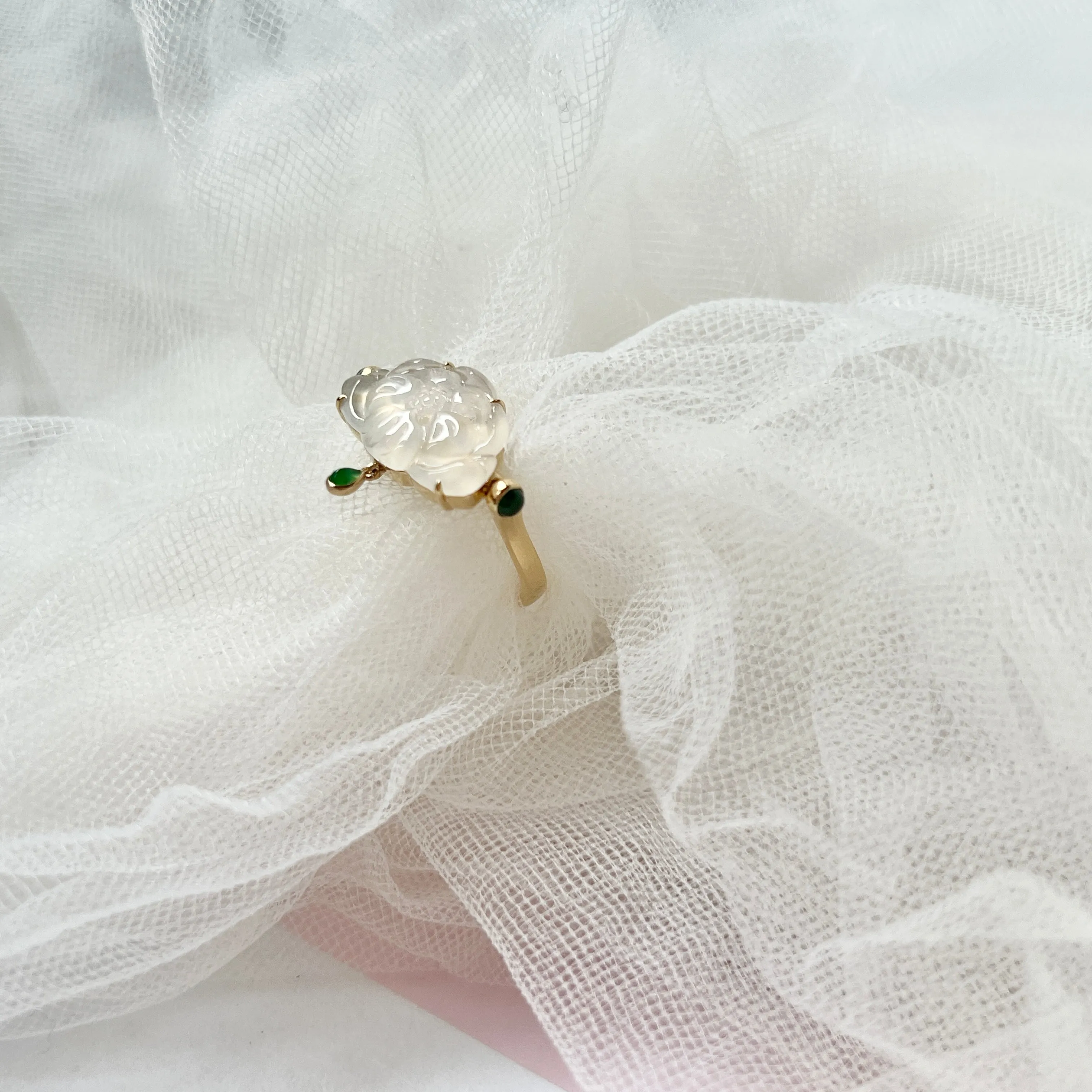 16.1mm Icy A-Grade Natural Jadeite Lotus Flip Ring No. 162413