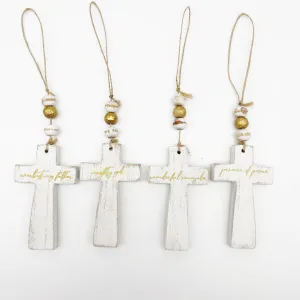 $18.00 min 4 - SET OF 4 WHITE WASH CROSS STOCKING NAME TAGS..2.25X3.5