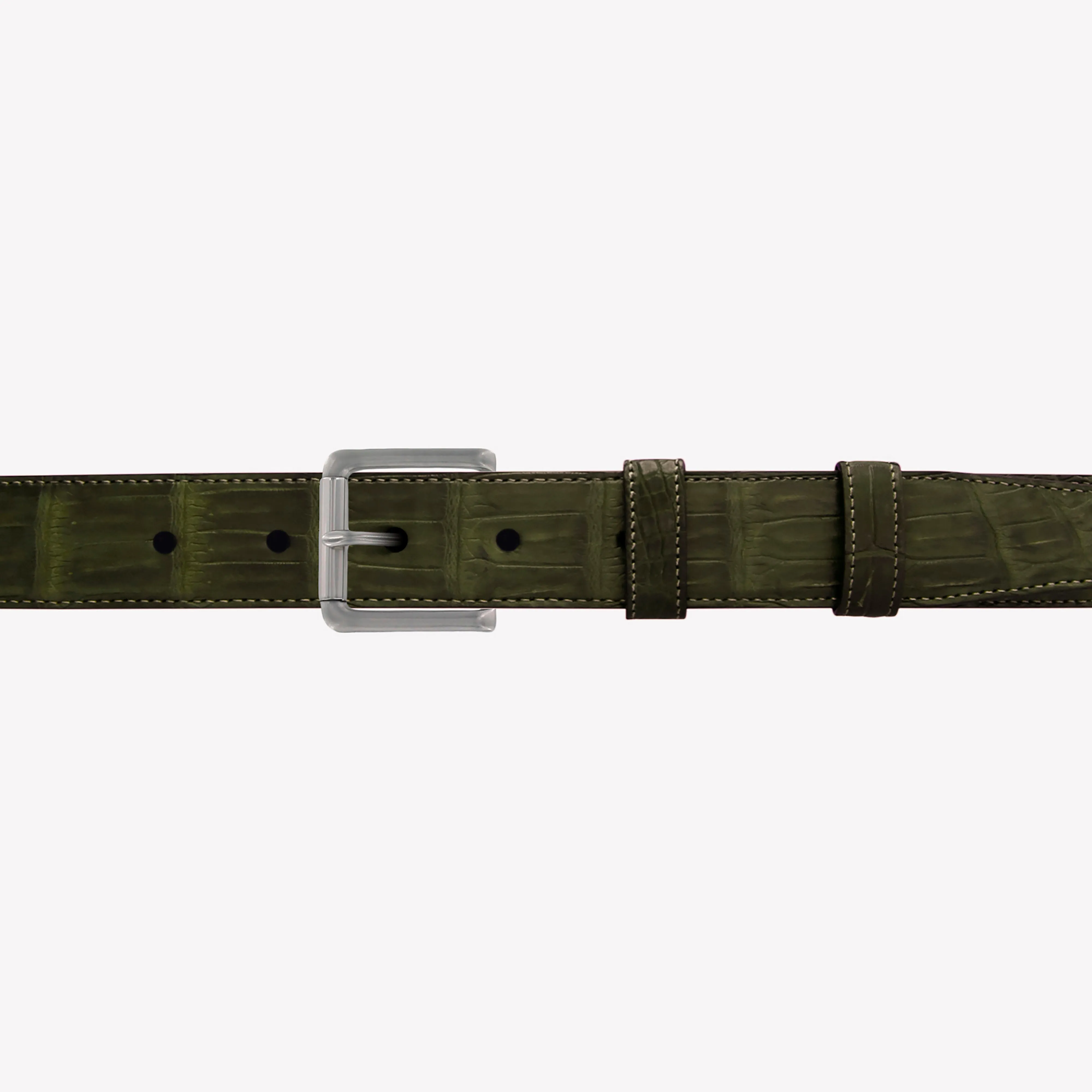 1" Olive Seasonal Belt with Winston Dress Buckle in Matt Nickel
