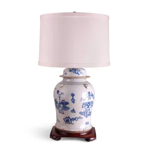 38" Blue & White Eight Treasures Temple Jar Lamp