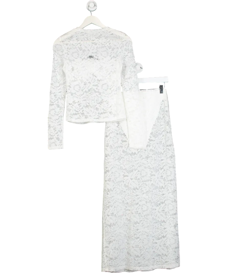 4th & Reckless White Abi Lace Long Sleeve Bust Detail Top And UK 8