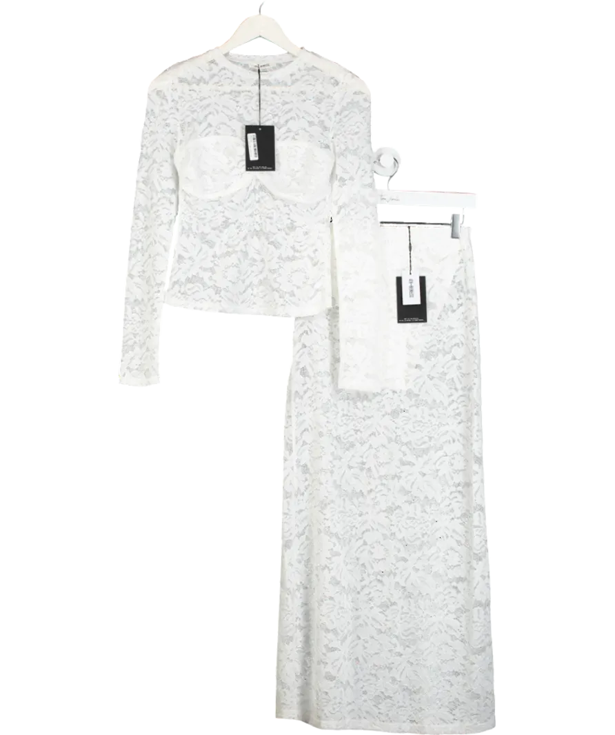 4th & Reckless White Abi Lace Long Sleeve Bust Detail Top And UK 8