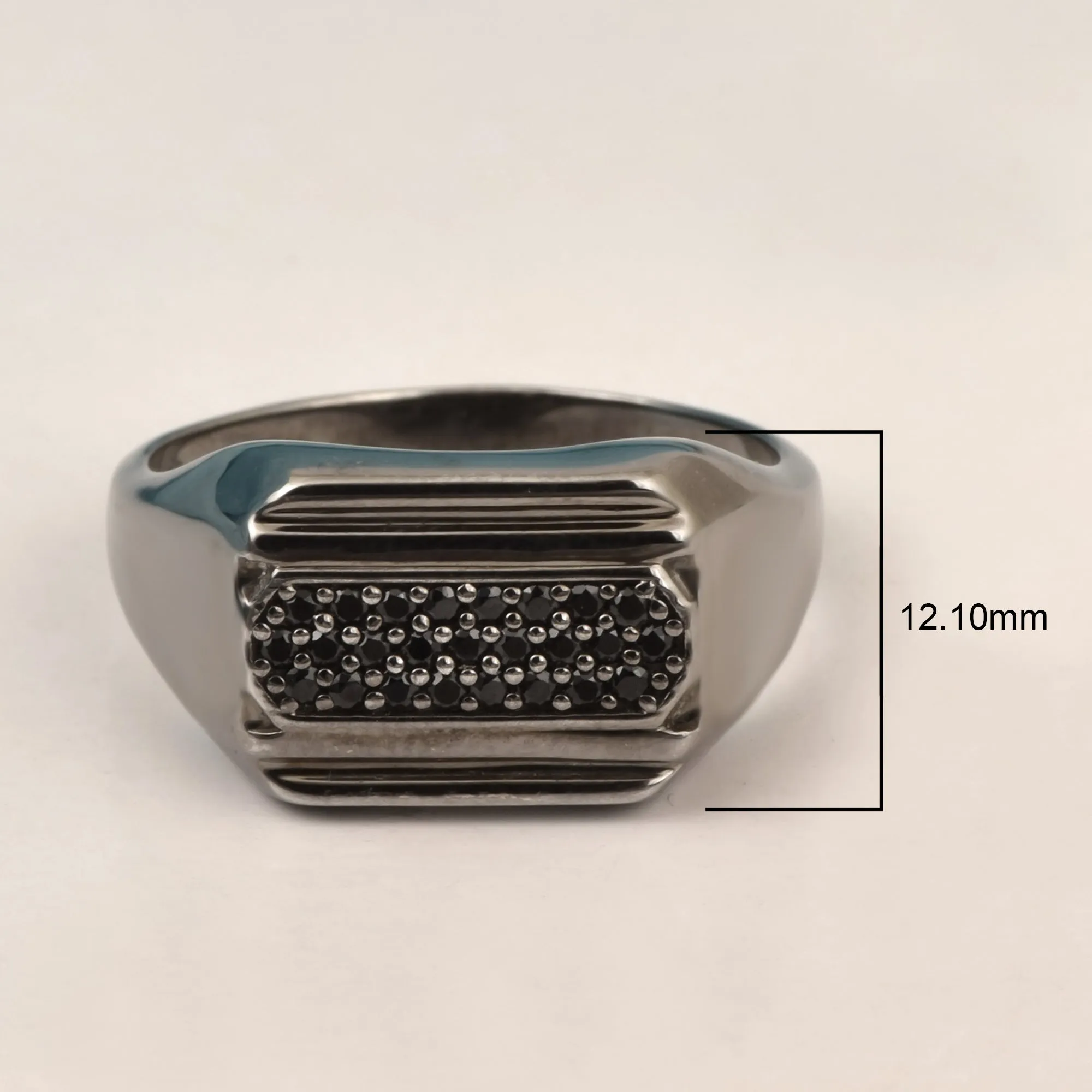 925 Sterling Silver Round Black Spinel Black Finished Men's Ring