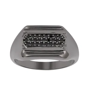 925 Sterling Silver Round Black Spinel Black Finished Men's Ring