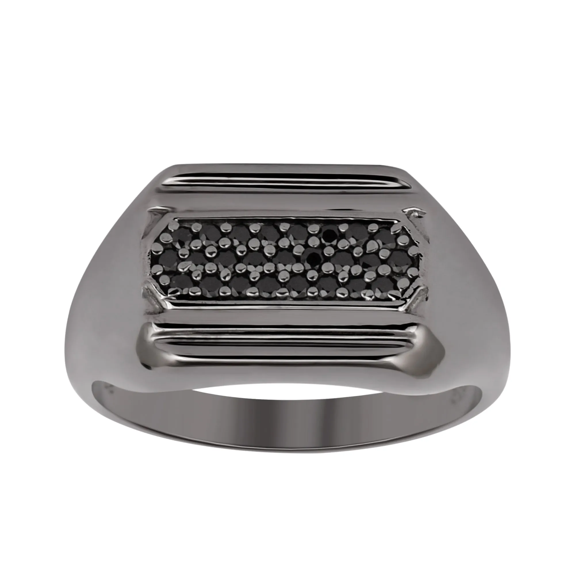 925 Sterling Silver Round Black Spinel Black Finished Men's Ring