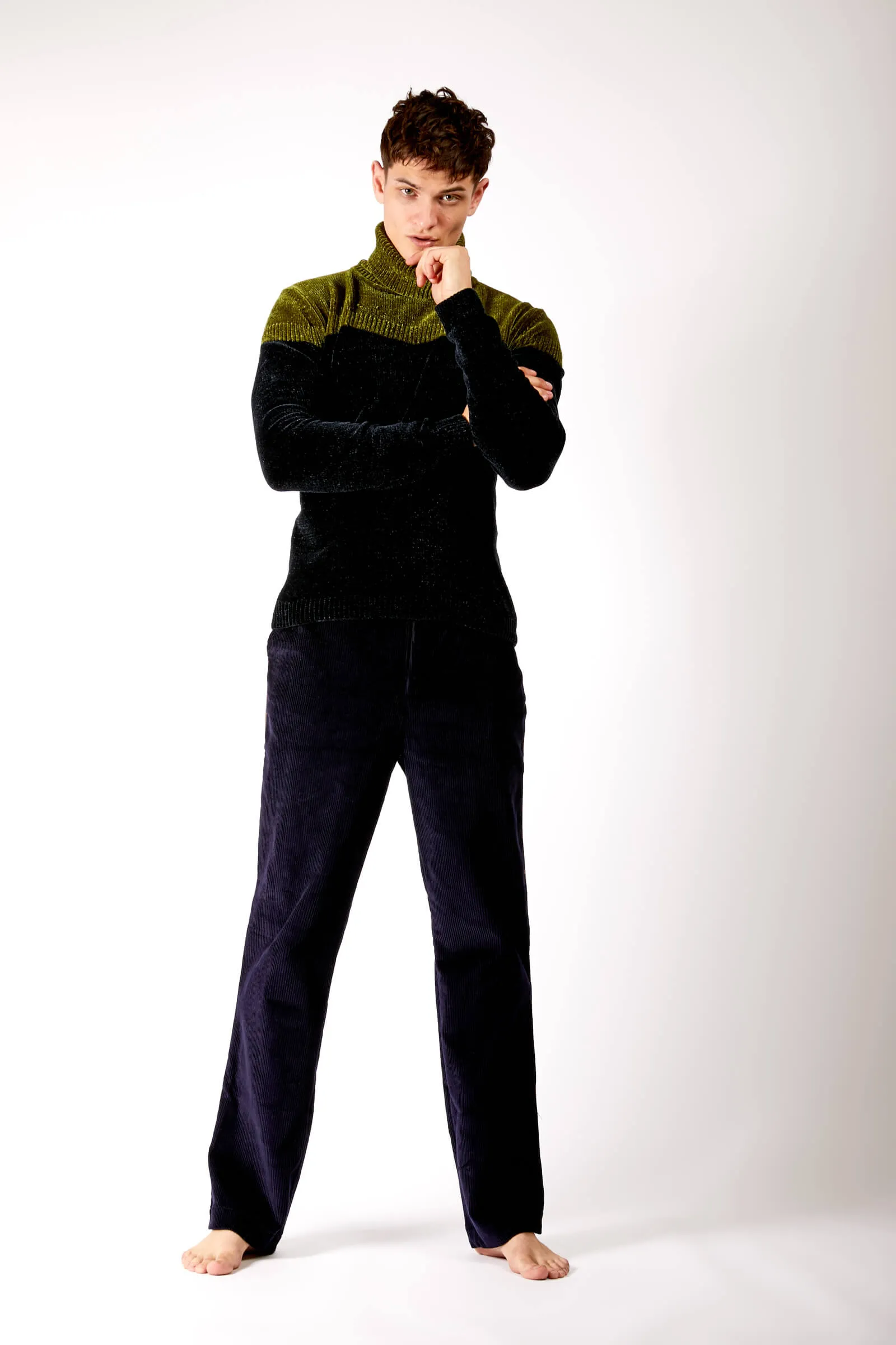 Adrian Unisex Black and Green Chenille Turtleneck Sweater