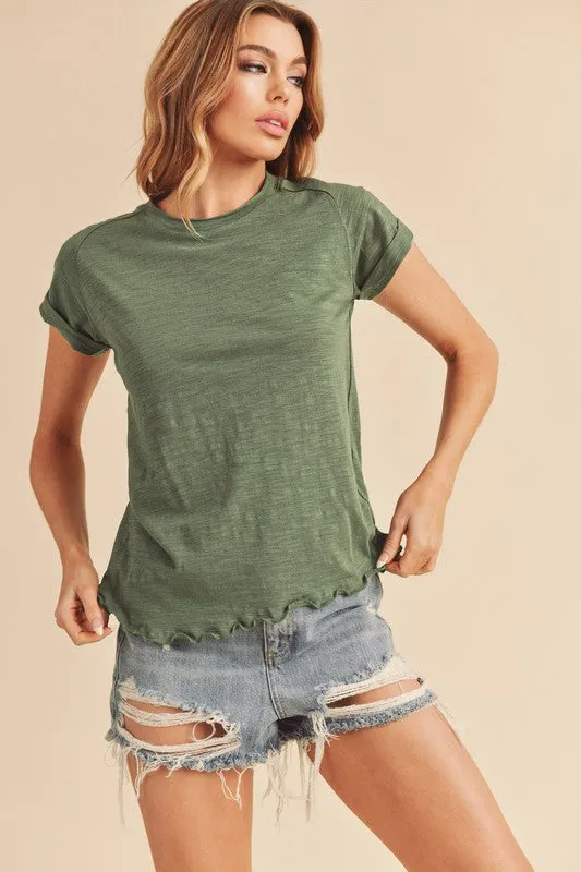 Aemi   Co Lettuce Edge Round Neck Short Sleeve T-Shirt