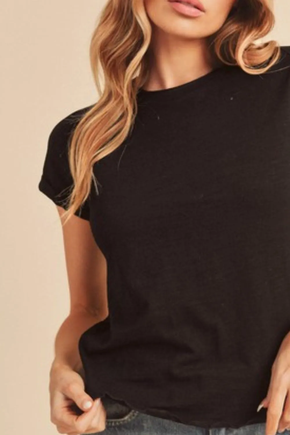 Aemi   Co Lettuce Edge Round Neck Short Sleeve T-Shirt