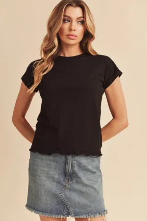 Aemi   Co Lettuce Edge Round Neck Short Sleeve T-Shirt