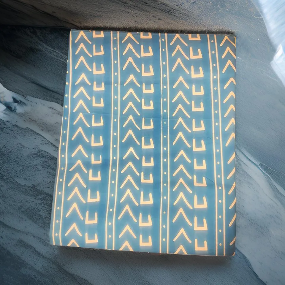 African Light Blue Mud Cloth Print Head Wrap Scarf