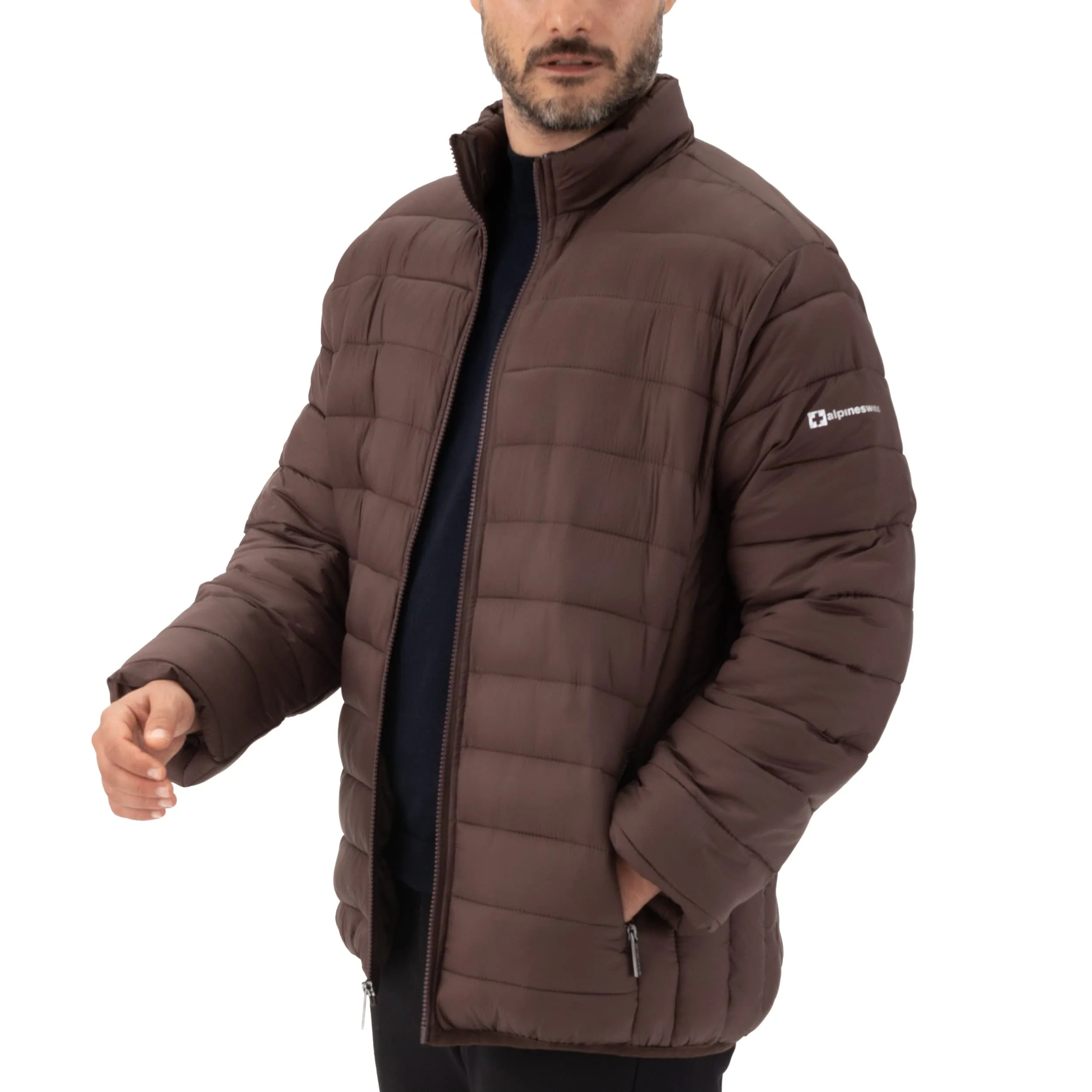 Alpine Swiss Niko Mens Down Alternative Jacket Puffer Coat Packable Warm Insulation & Lightweight Brown XL