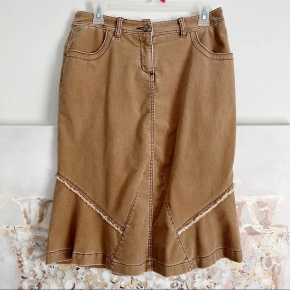 Anthropologie Louie Corduroy Skirt Size 6 Boho Fringe