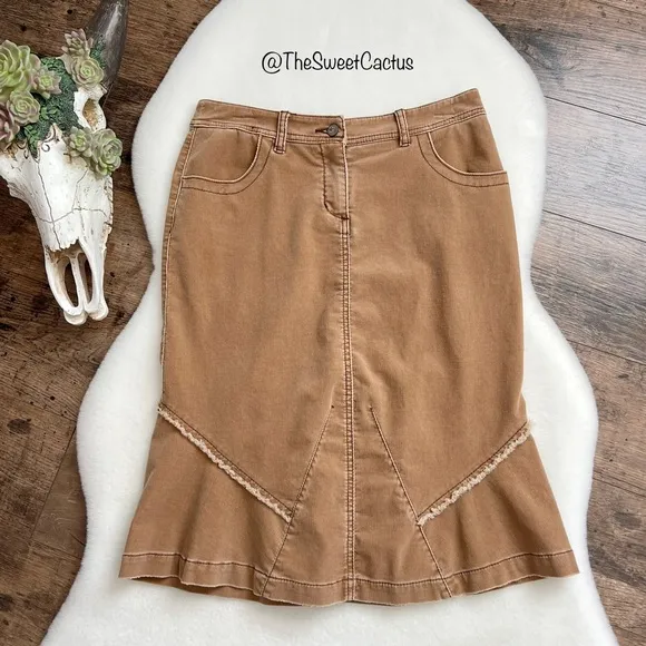 Anthropologie Louie Corduroy Skirt Size 6 Boho Fringe