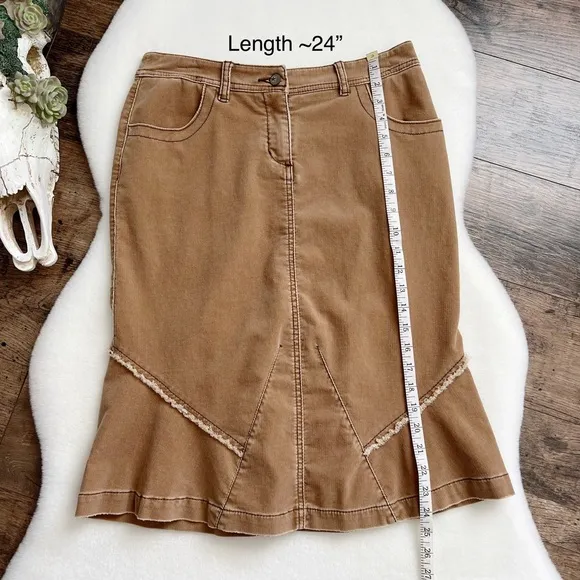 Anthropologie Louie Corduroy Skirt Size 6 Boho Fringe