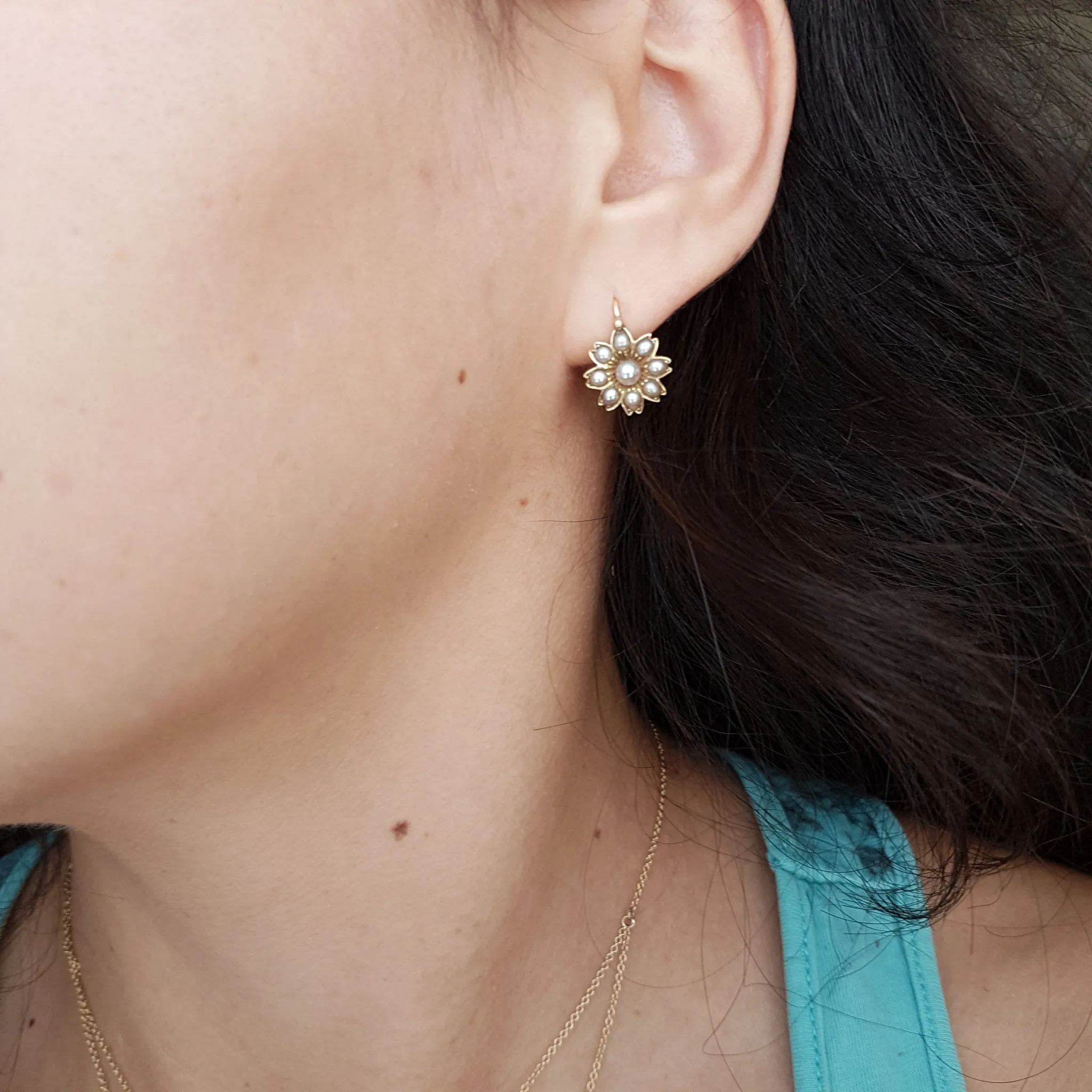 ANTIQUE SEED PEARL AND GOLD DIAMOND EARRINGS