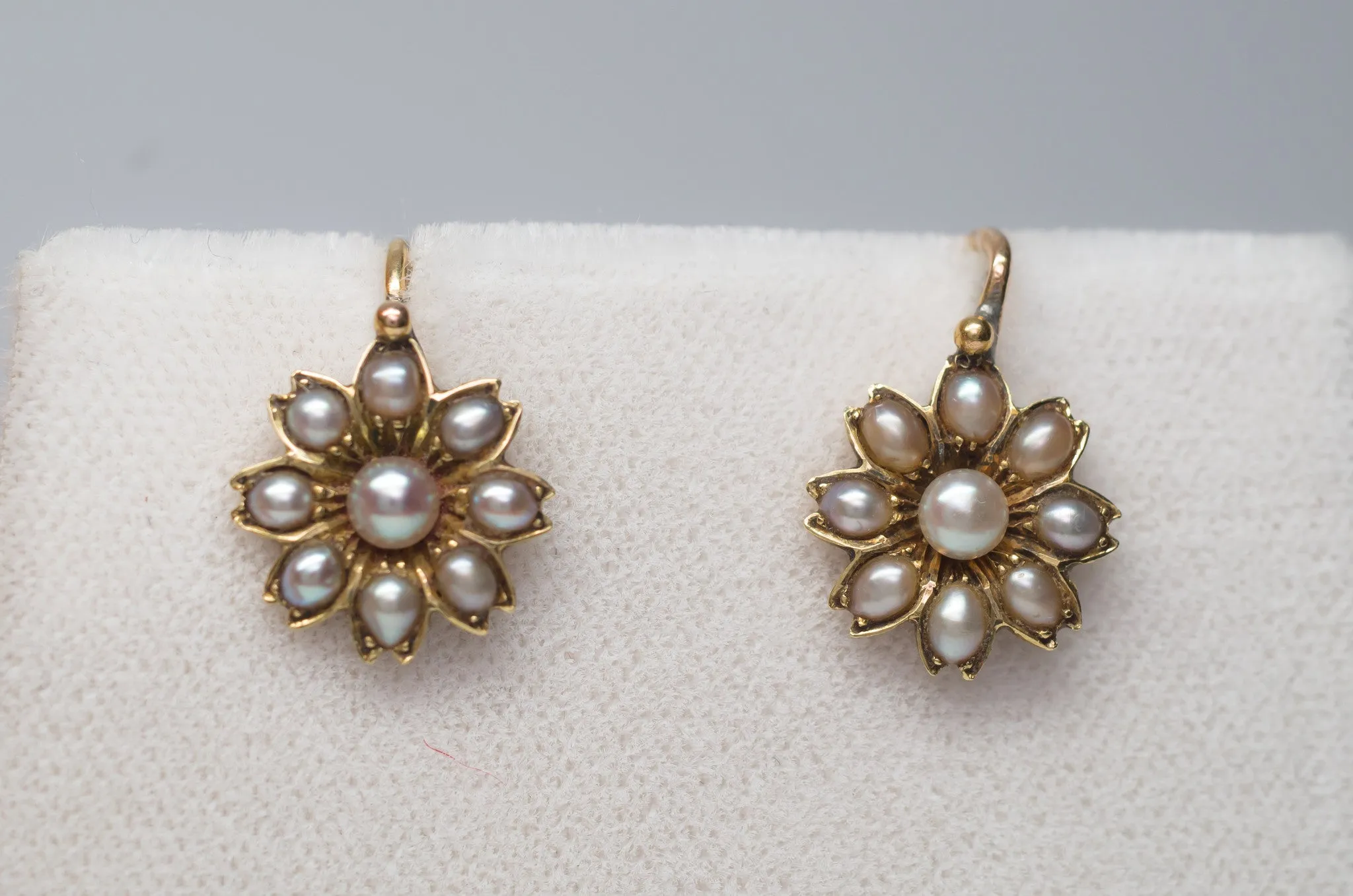ANTIQUE SEED PEARL AND GOLD DIAMOND EARRINGS