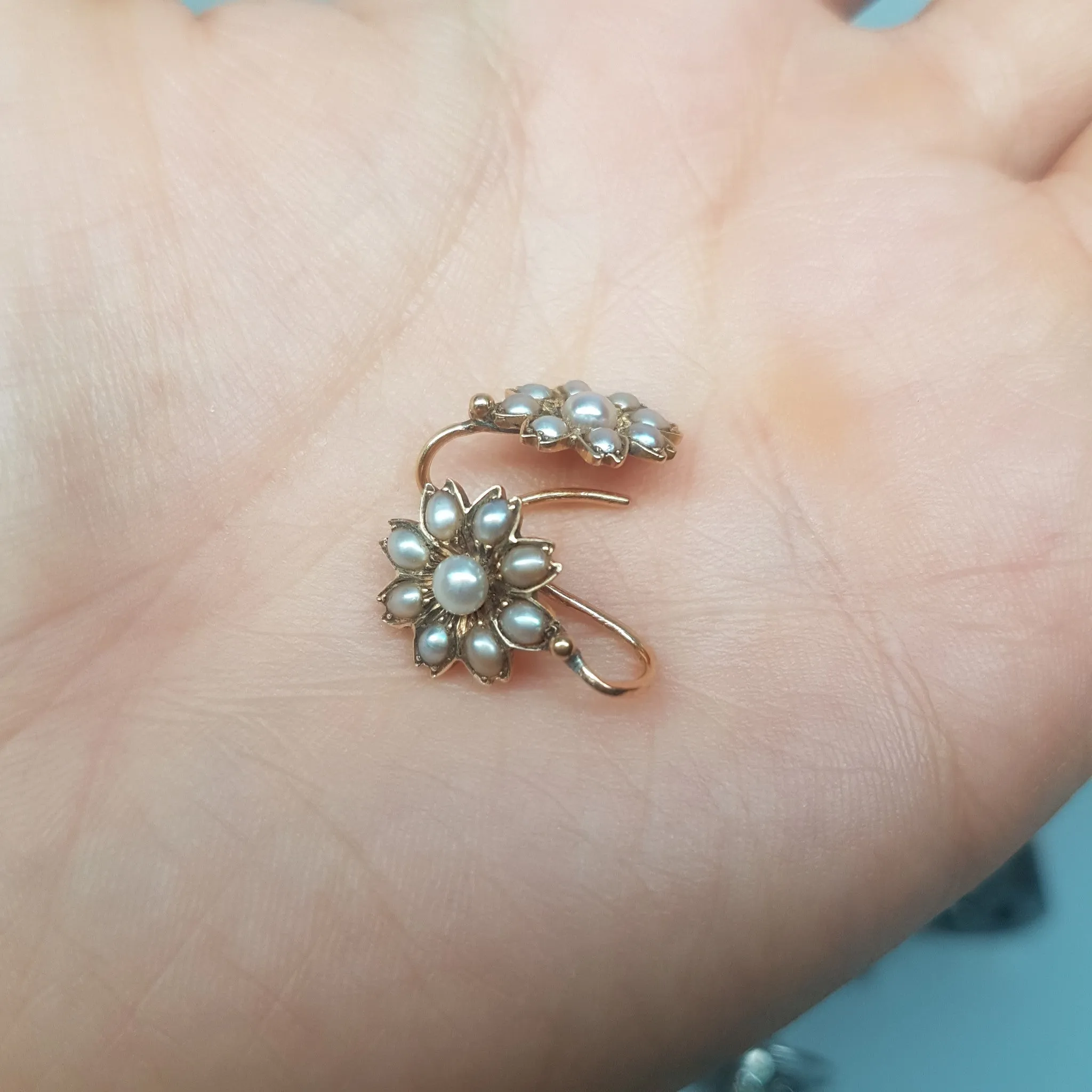 ANTIQUE SEED PEARL AND GOLD DIAMOND EARRINGS