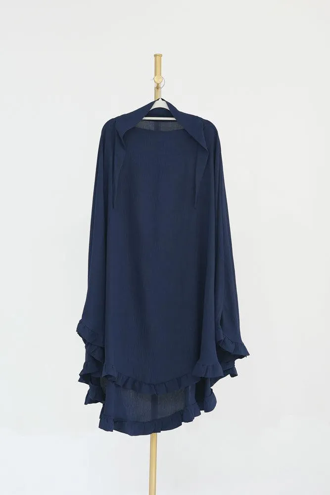 Ayman One Layer Ruffle Edge Khimar Hijab in Dark Blue