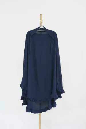 Ayman One Layer Ruffle Edge Khimar Hijab in Dark Blue