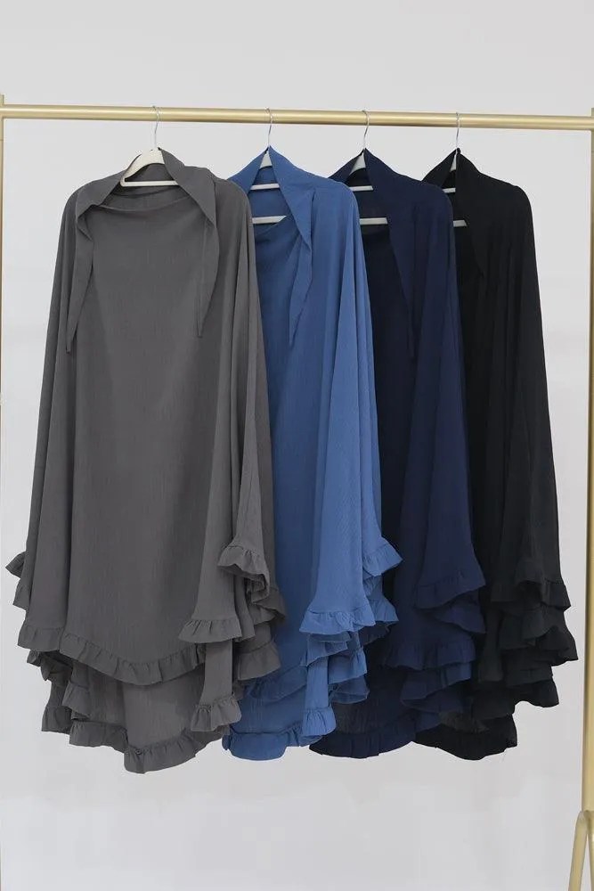 Ayman One Layer Ruffle Edge Khimar Hijab in Dark Blue