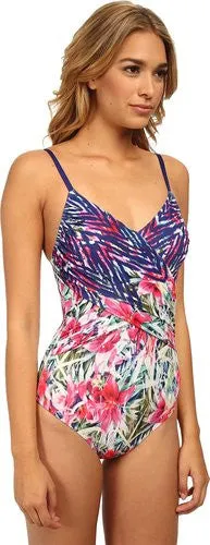 Badgley Mischka Women's Floral Nadia Draped Front Mio One Piece Swimsuit Size 4