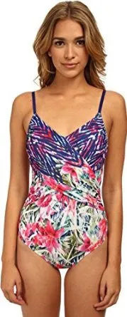 Badgley Mischka Women's Floral Nadia Draped Front Mio One Piece Swimsuit Size 4