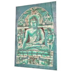 Batik Theme Buddha in Enlightenment Vintage Tapestry Banner