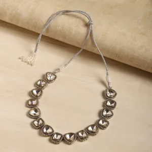Beautiful 18k Foil Gold Plating Polki Kundan and Diamond Silver Necklace