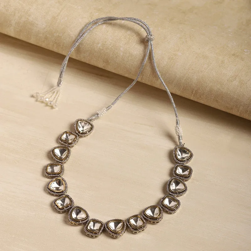 Beautiful 18k Foil Gold Plating Polki Kundan and Diamond Silver Necklace