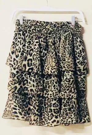 Beige Cheetah Ruffled Layered Italian Short Skirt 1/15/25 9524