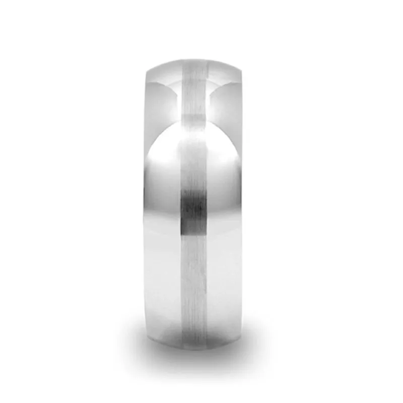 BELLATOR | Silver Tungsten Ring, Brushed Stripe, Domed, 10mm, 12mm