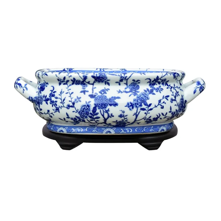 Blue & White Floral Porcelain Foothbath w/ Base