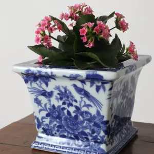 Blue & White Floral Square Cachepot