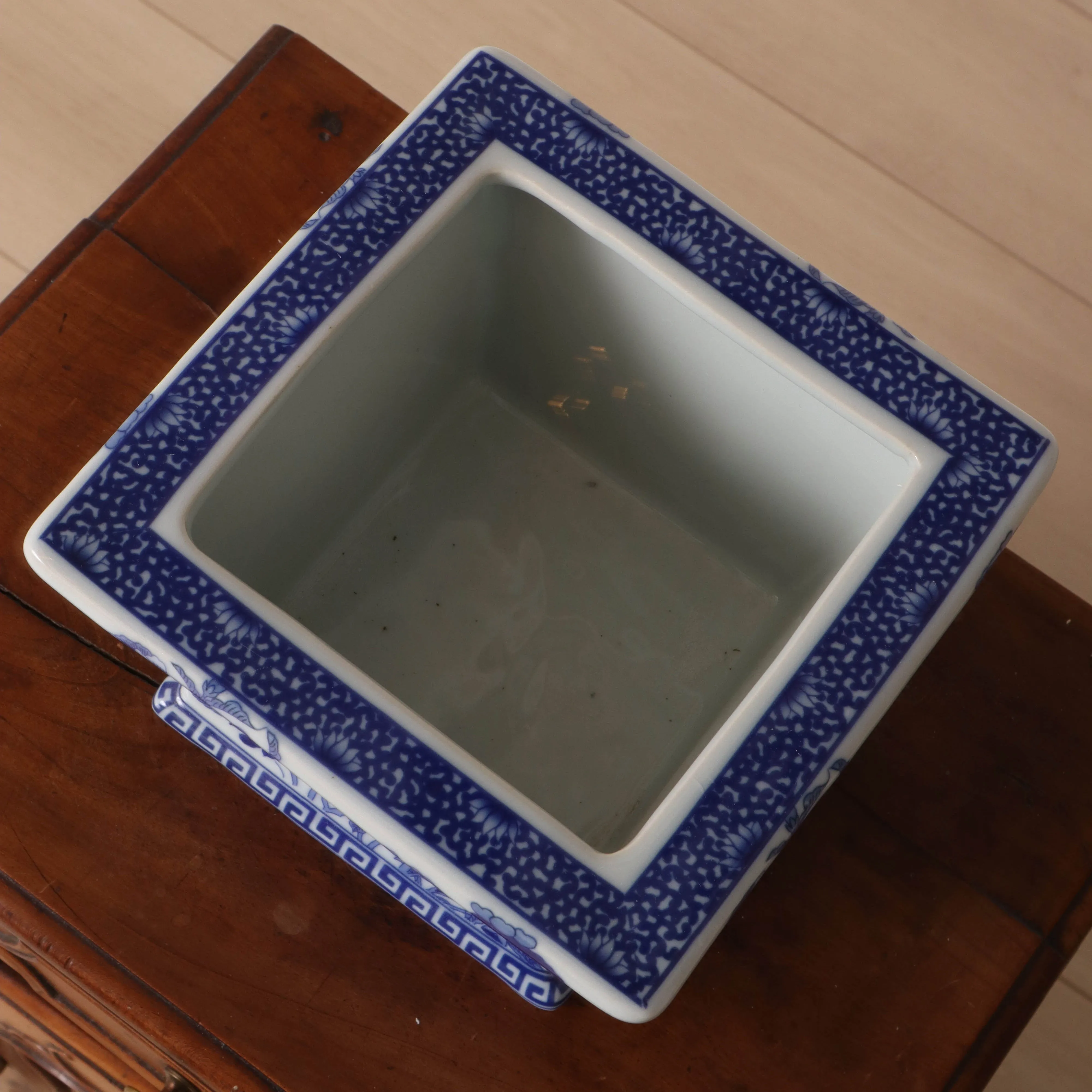 Blue & White Floral Square Cachepot