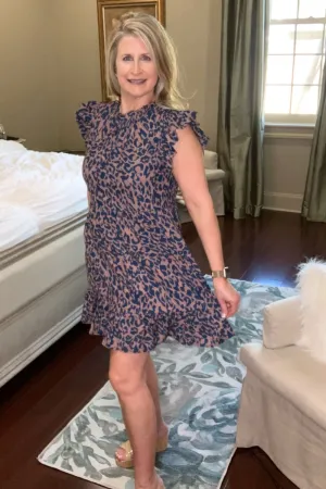 Blue Leopard Feminine Swing Dress - Limited Quantities