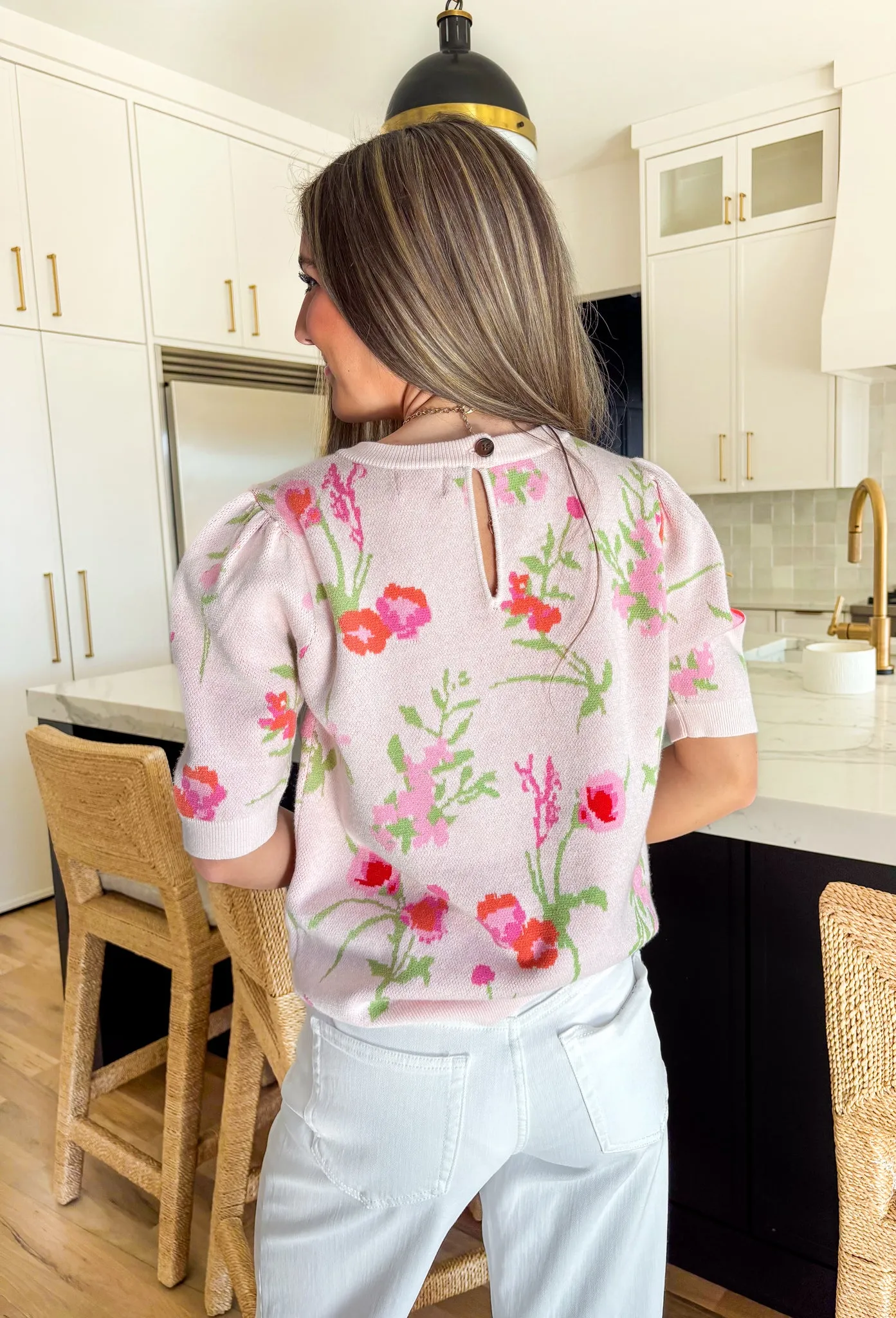 Blushing Blooms Short Sleeve Sweater