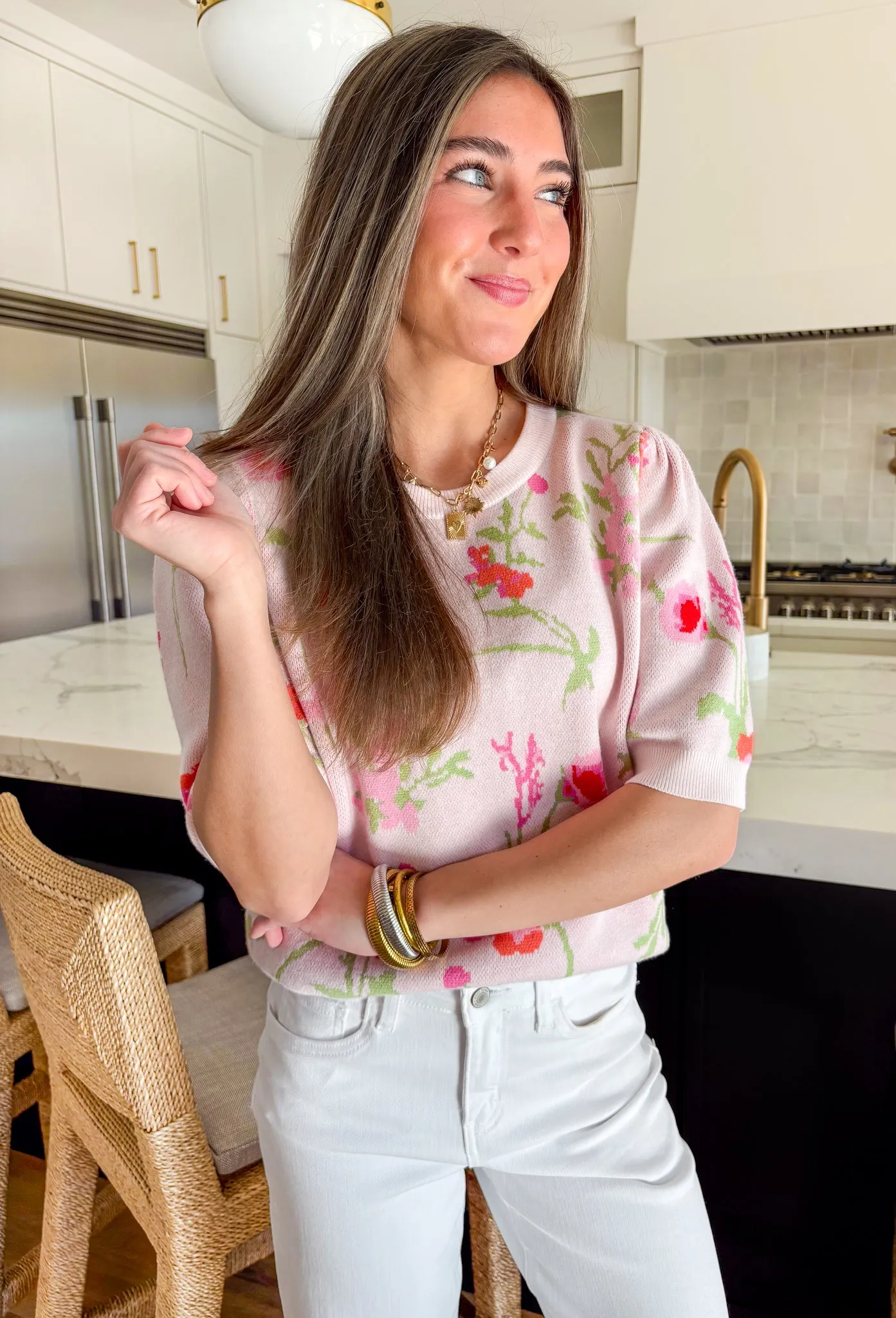 Blushing Blooms Short Sleeve Sweater