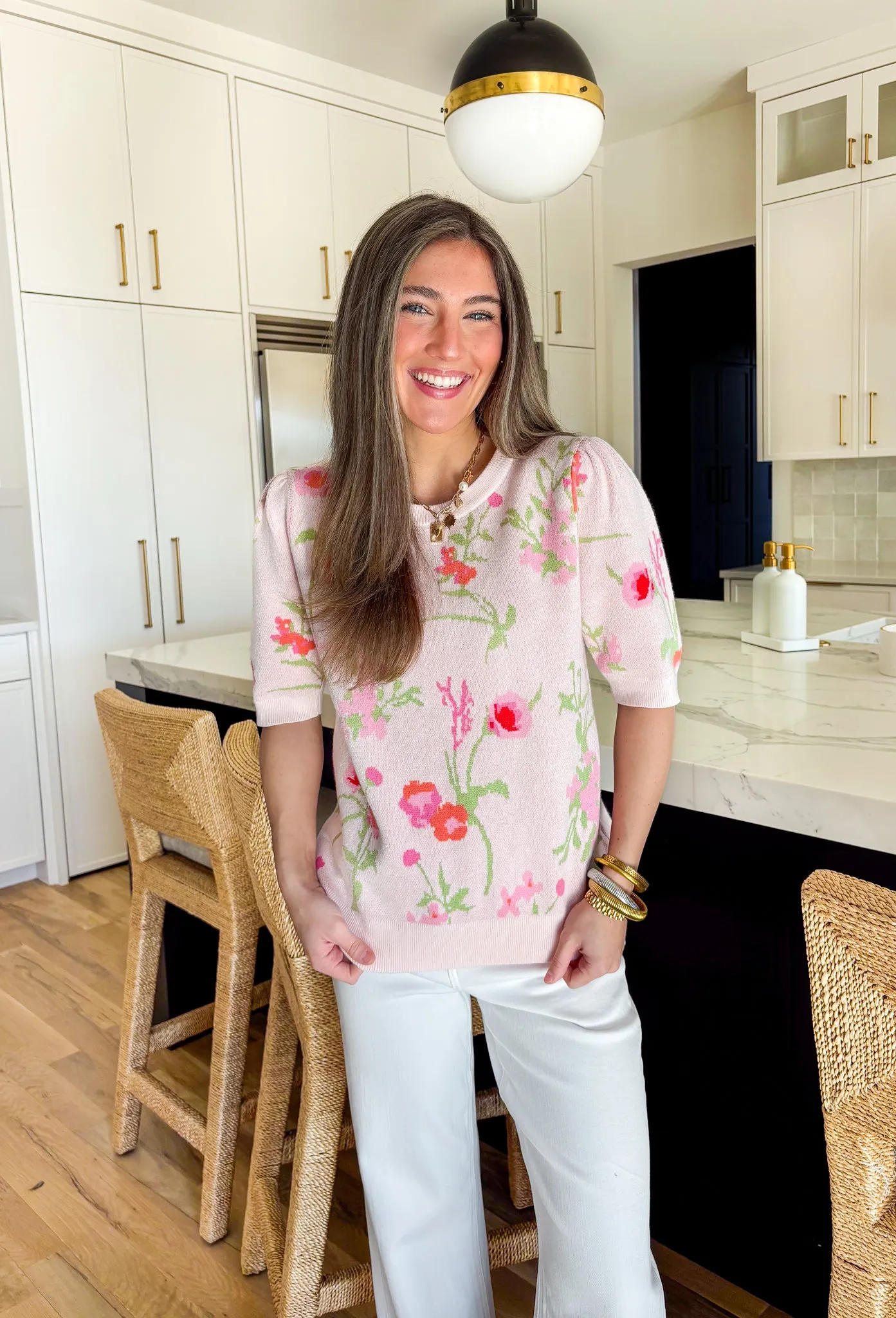 Blushing Blooms Short Sleeve Sweater