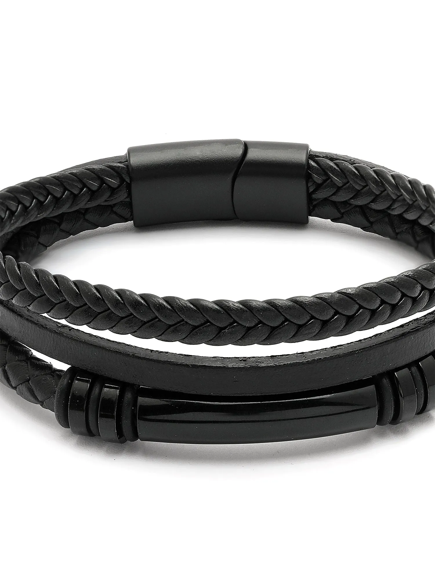 Bohey by KARATCART Black and Silver Link Bracelet for Men
