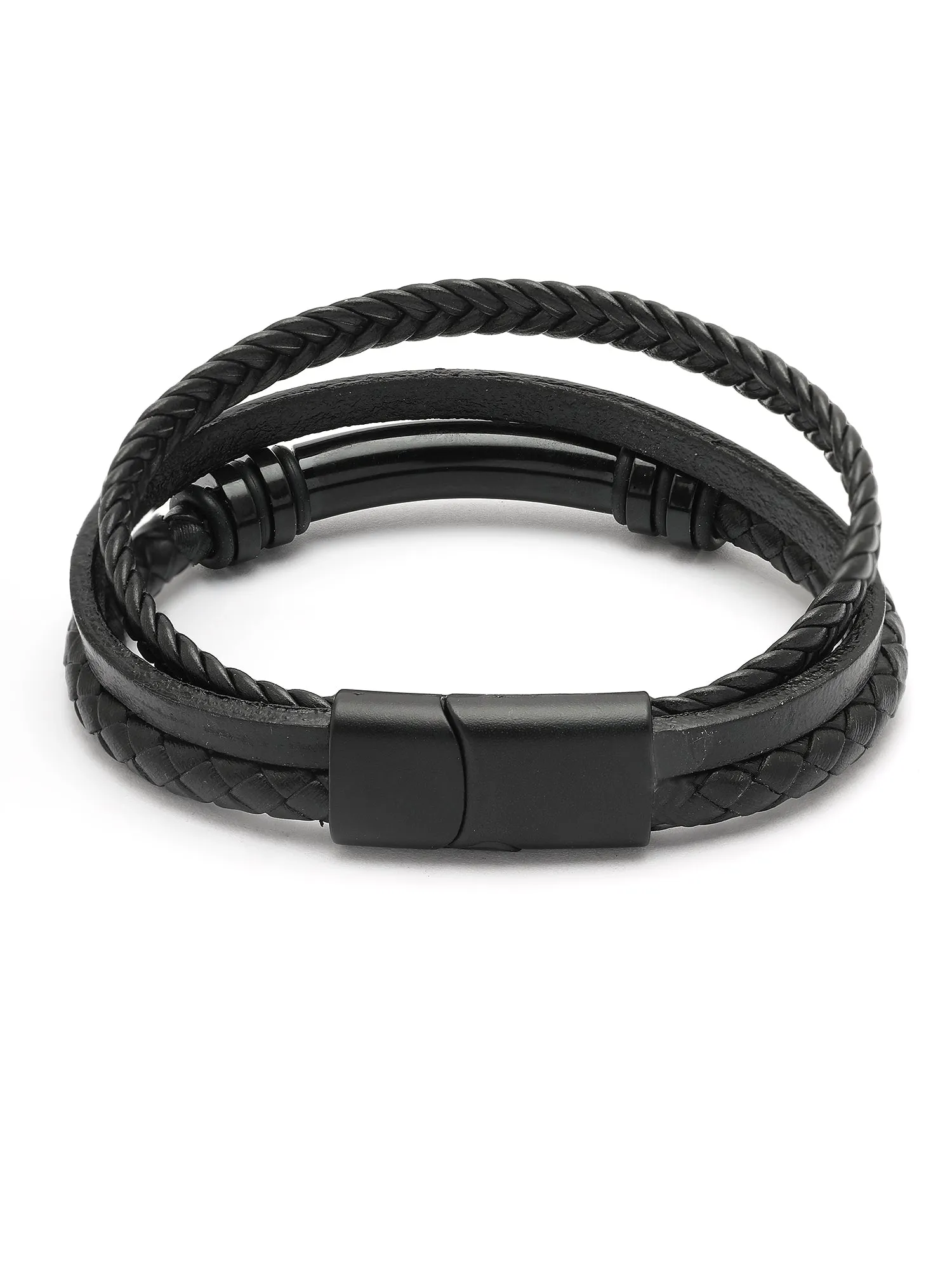 Bohey by KARATCART Black and Silver Link Bracelet for Men