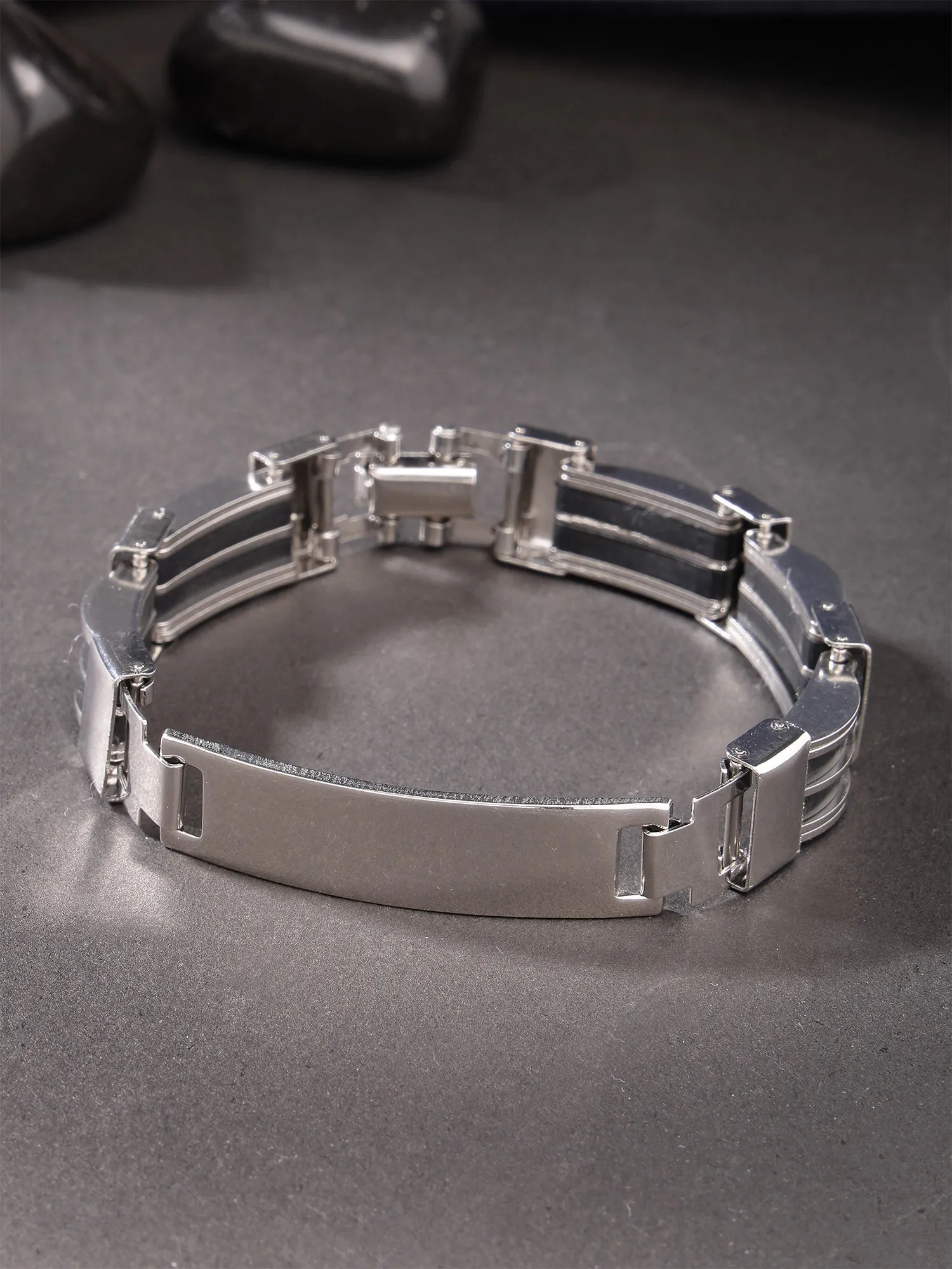 Bohey by KARATCART Black and Silver Link Bracelet for Men