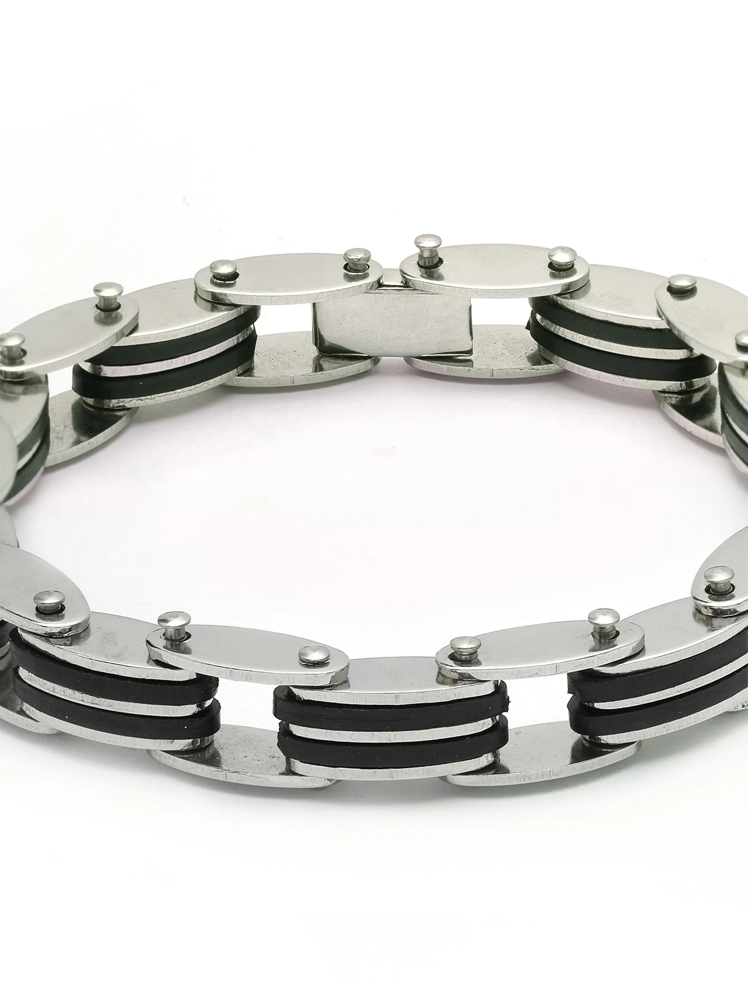 Bohey by KARATCART Black and Silver Link Bracelet for Men