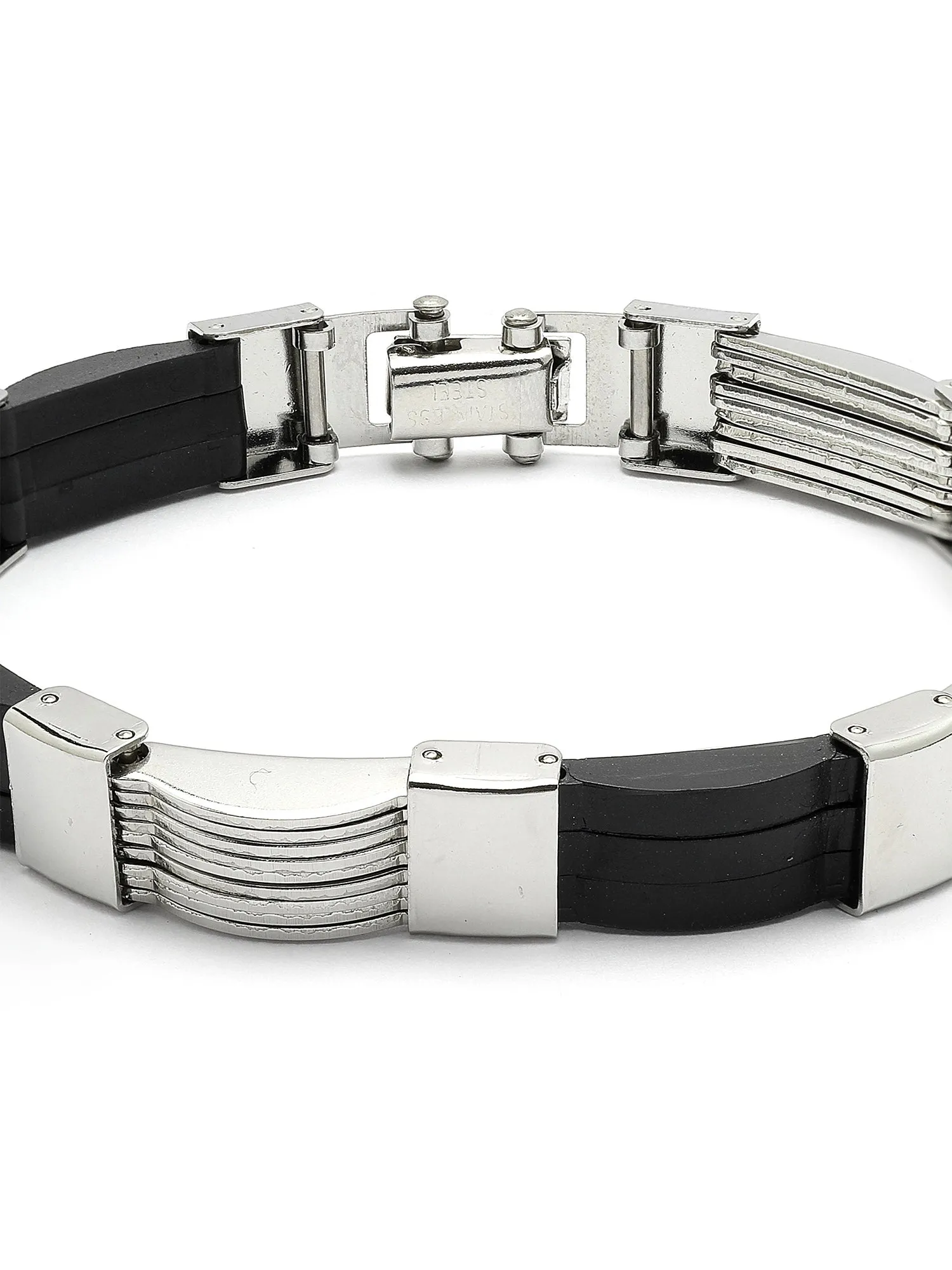 Bohey by KARATCART Black and Silver Link Bracelet for Men