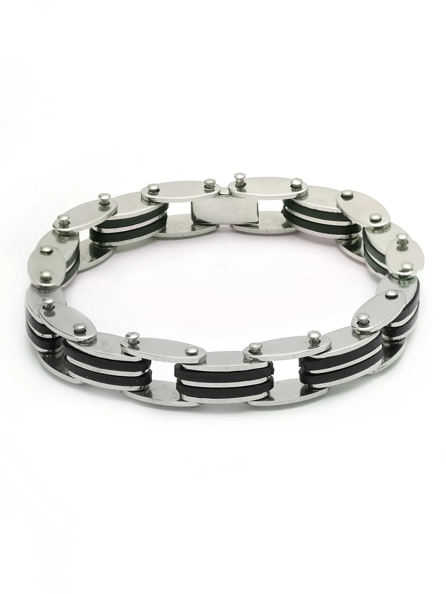 Bohey by KARATCART Black and Silver Link Bracelet for Men