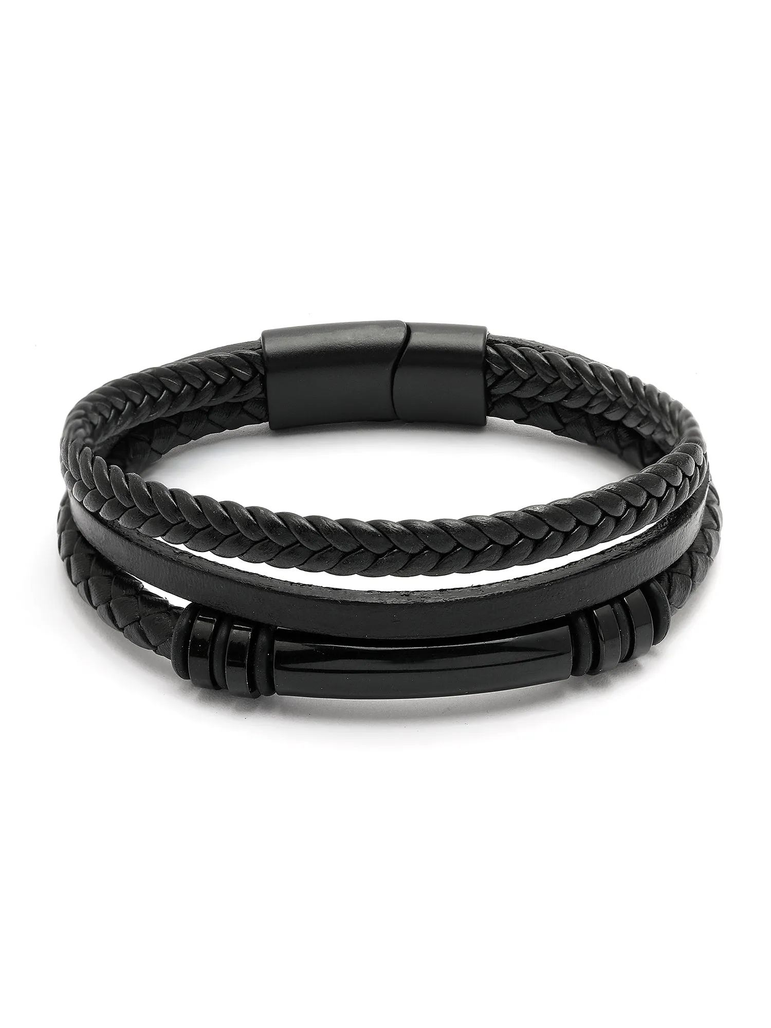 Bohey by KARATCART Black and Silver Link Bracelet for Men